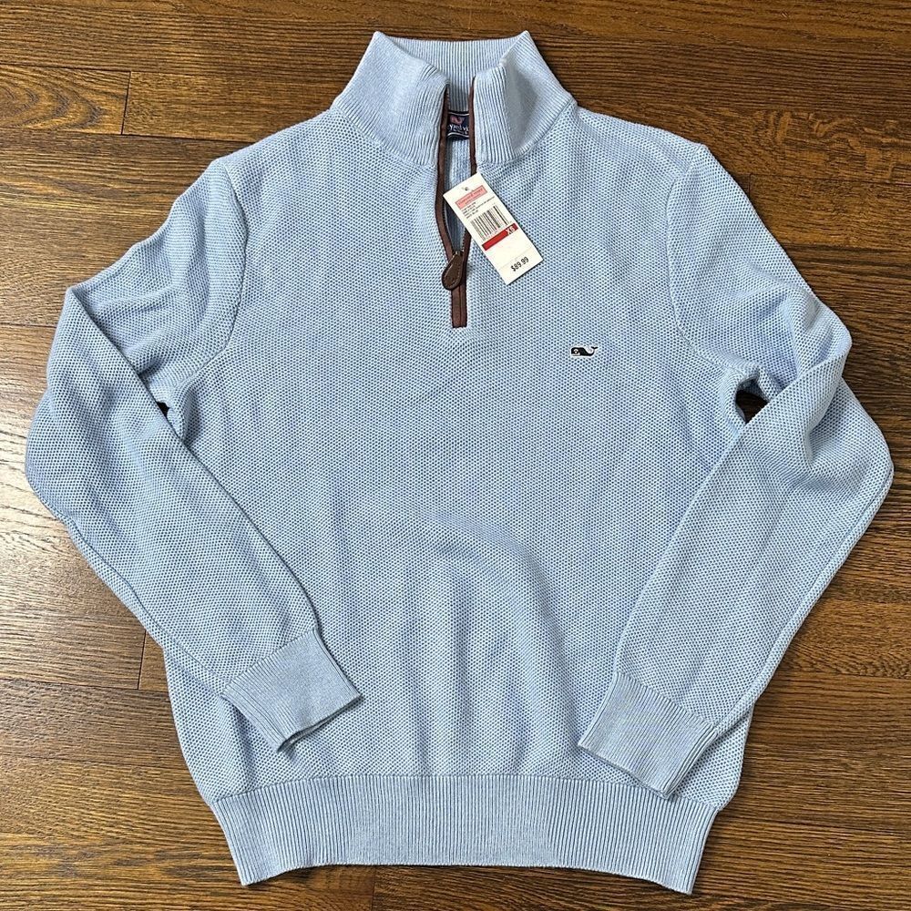 NWT Vineyard Vines Honeycomb Quarter Zip Sweater Jake Blue - Size XS